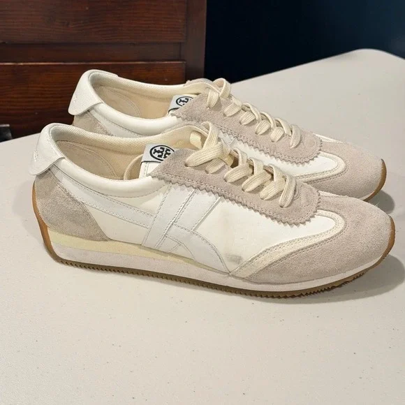 Tory Burch Hank Sneaker Snow White Beige Suede Leather Lace Up Women 9.5 - Picture 12 of 12